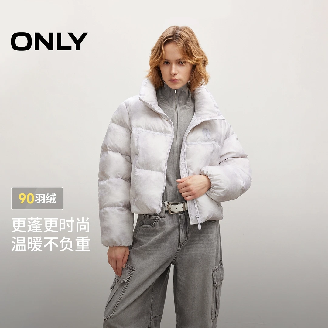 ONLY2025冬季新款宽松短款轻薄印花抽绳白鸭绒羽绒服女|125423031