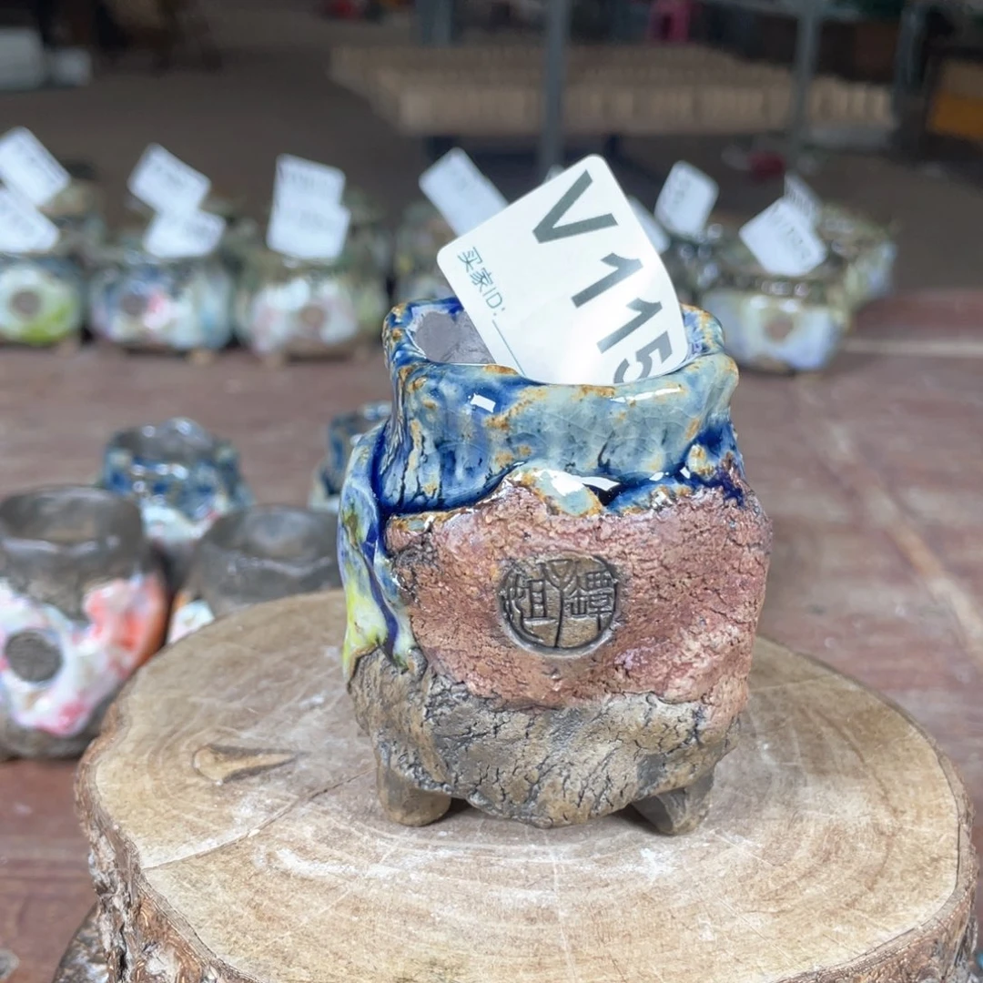 紫砂花盆孤品 不规则油画山石老桩内口4