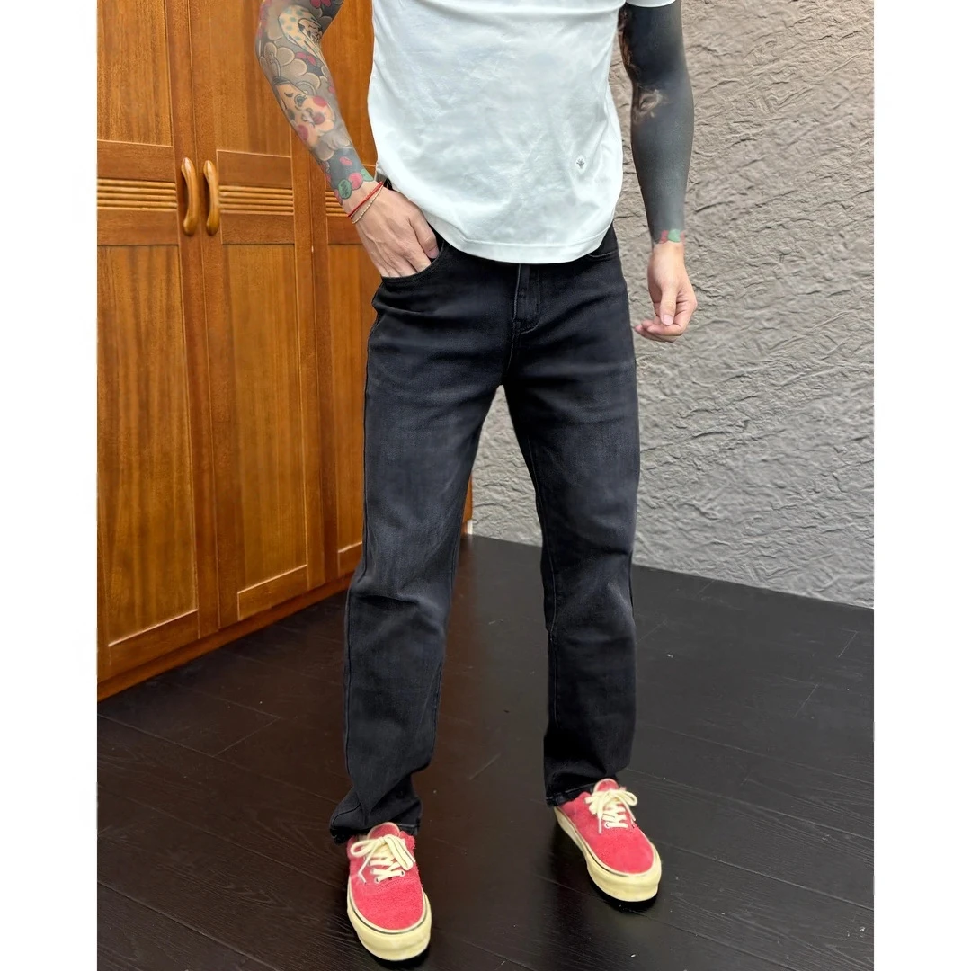 早秋新款时尚休闲百搭净版微弹力小直筒裤潮流男士高级感潮牛仔裤