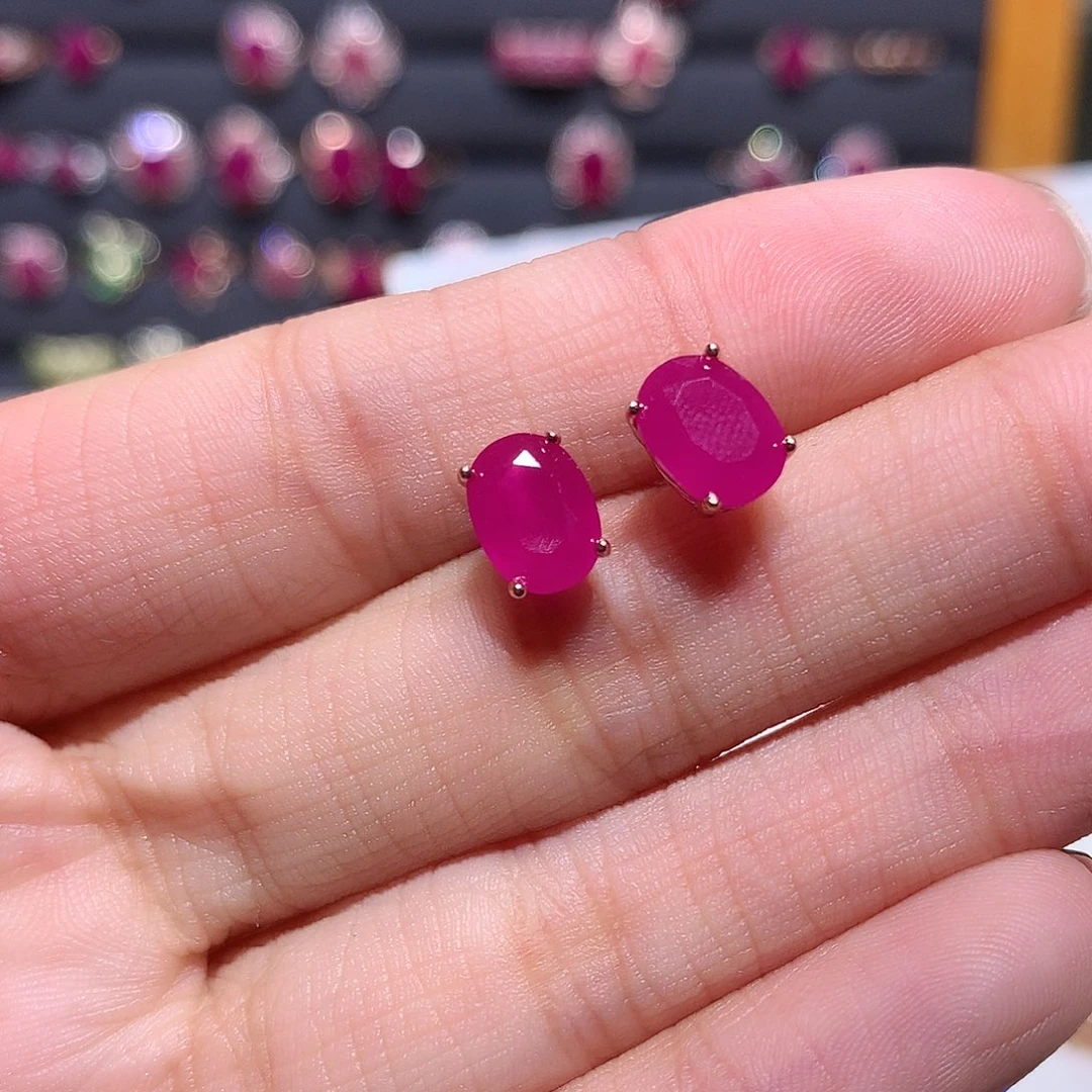 疗***频耳饰银S925镶嵌红宝石