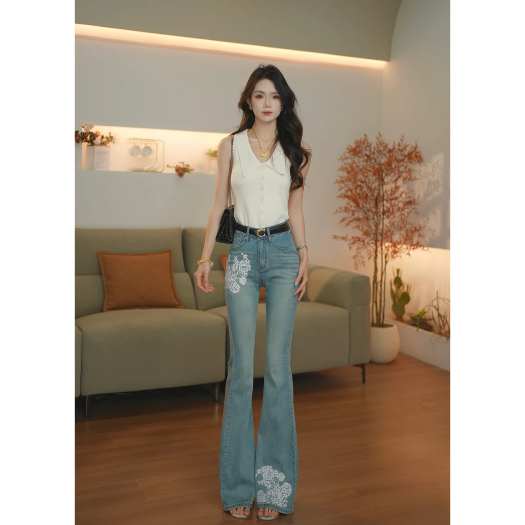 【F.Y】星河蓝-夏季提臀显瘦印花冰丝莱赛尔面料薄款微喇牛仔裤女