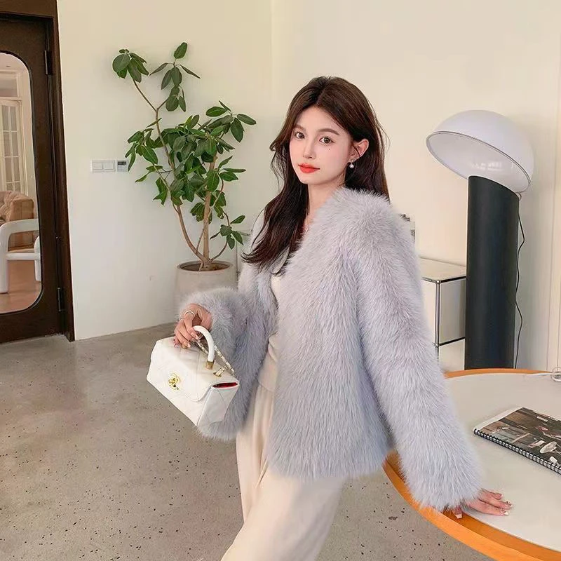 仿狐狸毛外套短款