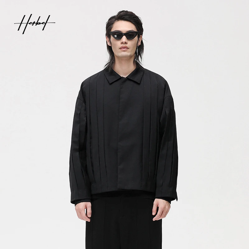 HERBEL/黑白男装春秋新款潮流绵羊毛夹克外套宽松男时尚
