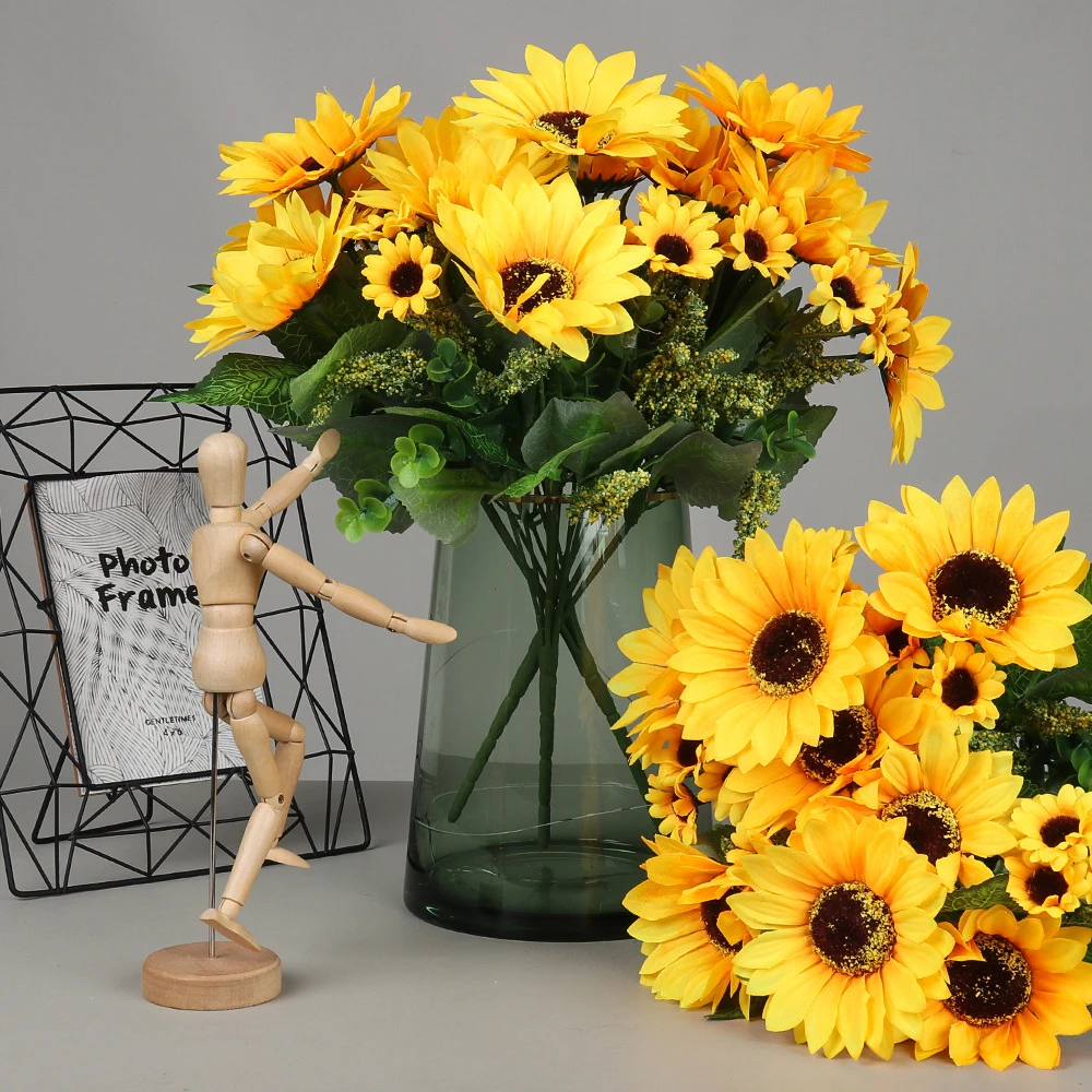向日葵假花仿真花束家居摆件客厅房间桌面装饰品特大号支装向日葵