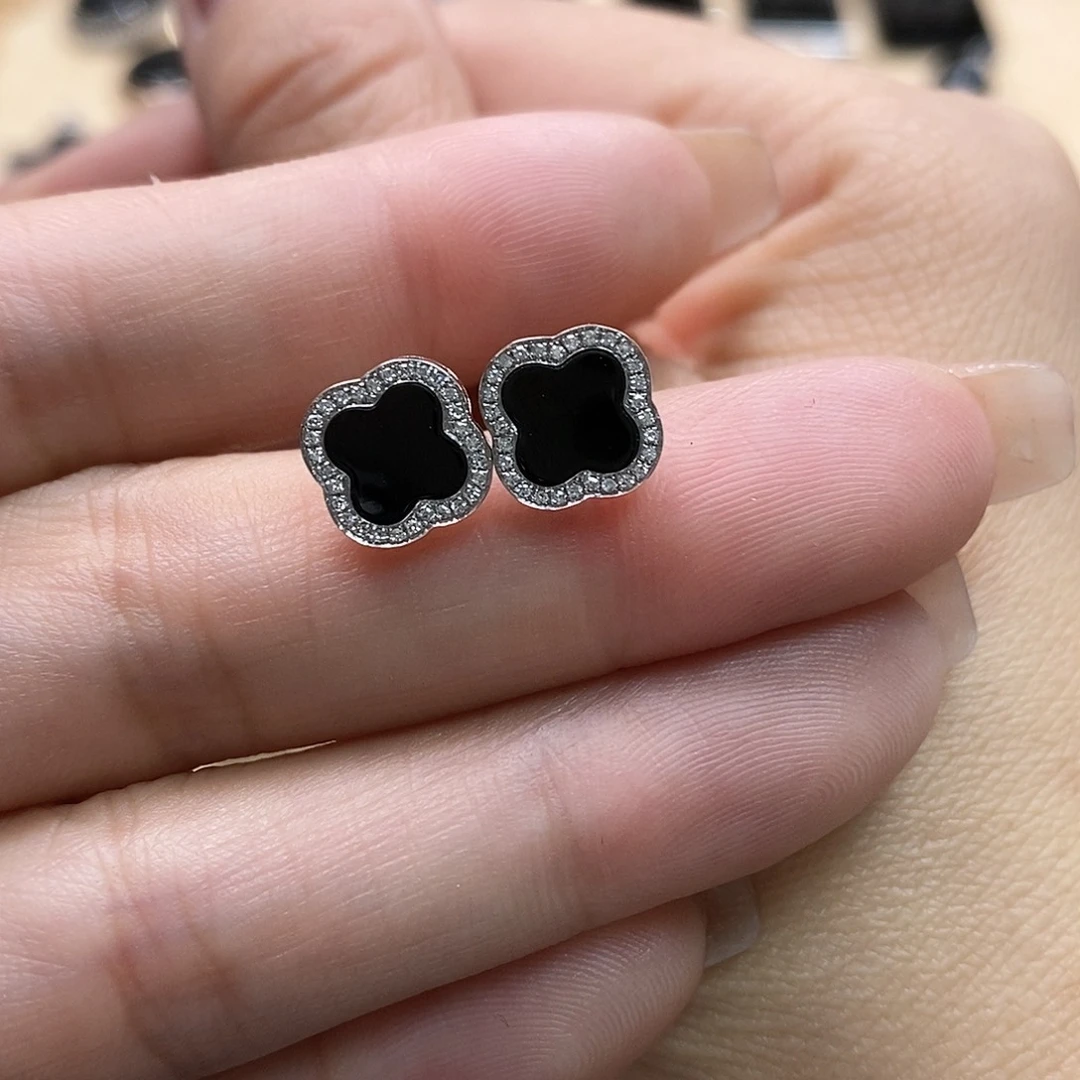 翡翠耳饰18K金镶嵌墨翠