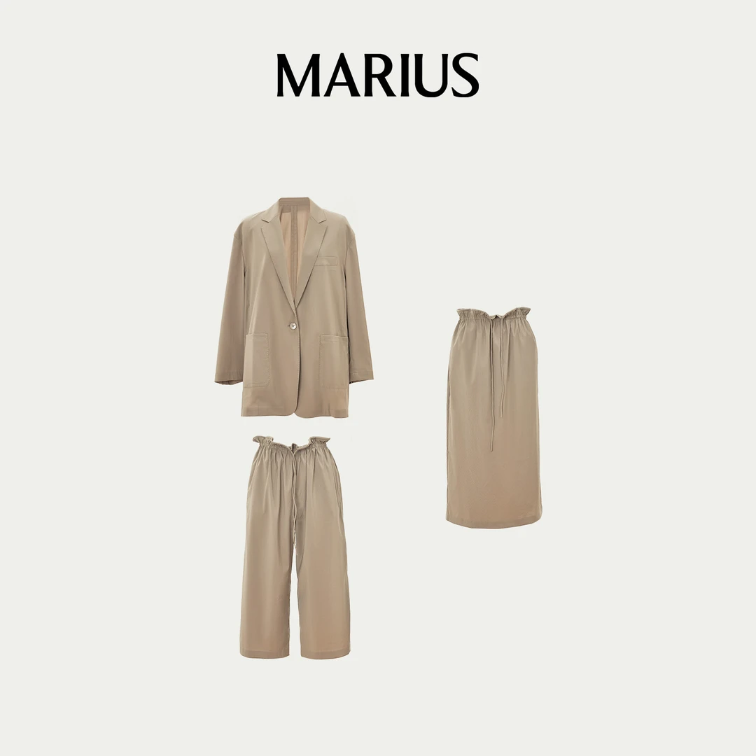 MARIUS“预言家2.0”羊毛泡泡纱老钱风简约静奢西装半裙八分裤套装