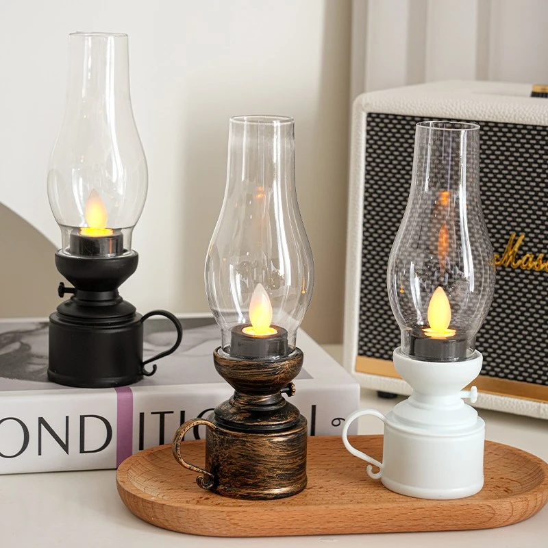 仿古小夜灯复古电子煤油灯桌面小摆件氛围灯床头灯摄影拍照道具