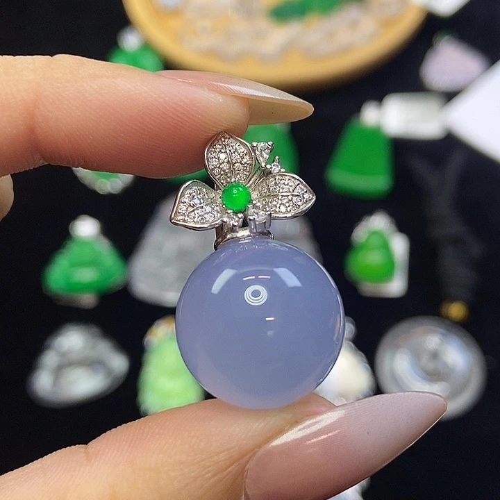 玛瑙/玉髓银S925镶嵌颈饰紫珠子吊坠