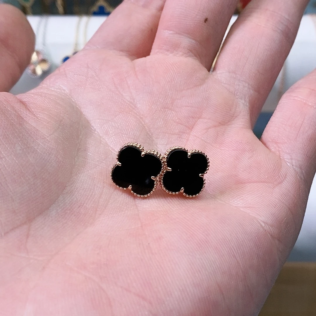 玛瑙/玉髓耳钉18K金镶嵌玫瑰金
