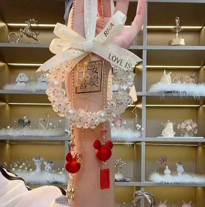 【平安喜乐】2025新款高档水晶汽车挂件女神后视镜挂饰女生车内挂件