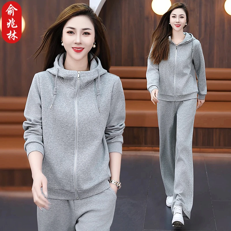 俞兆林运动套装女春秋连帽卫衣两件套2025新款春季休闲显瘦跑步服