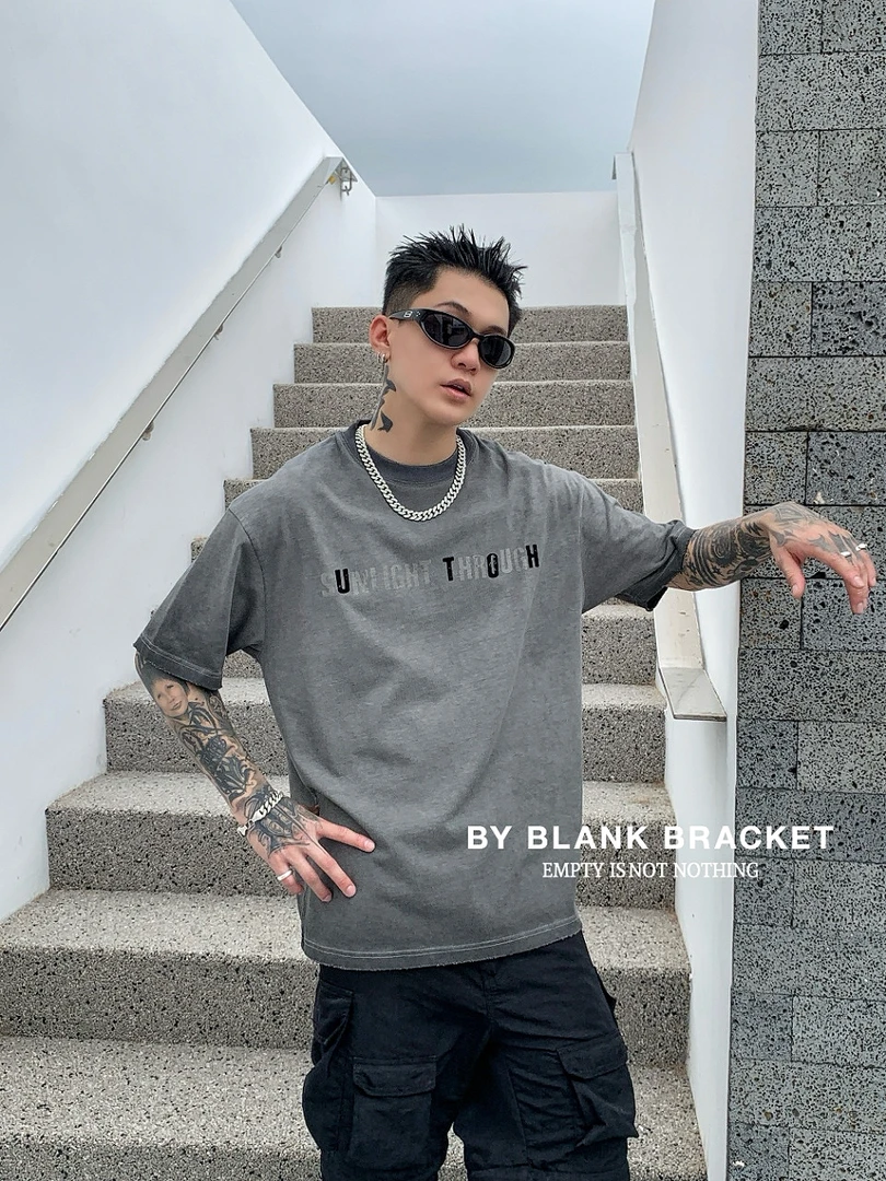 【100棉】时尚休闲水洗常规款夏季短袖百搭T恤印花字母男士