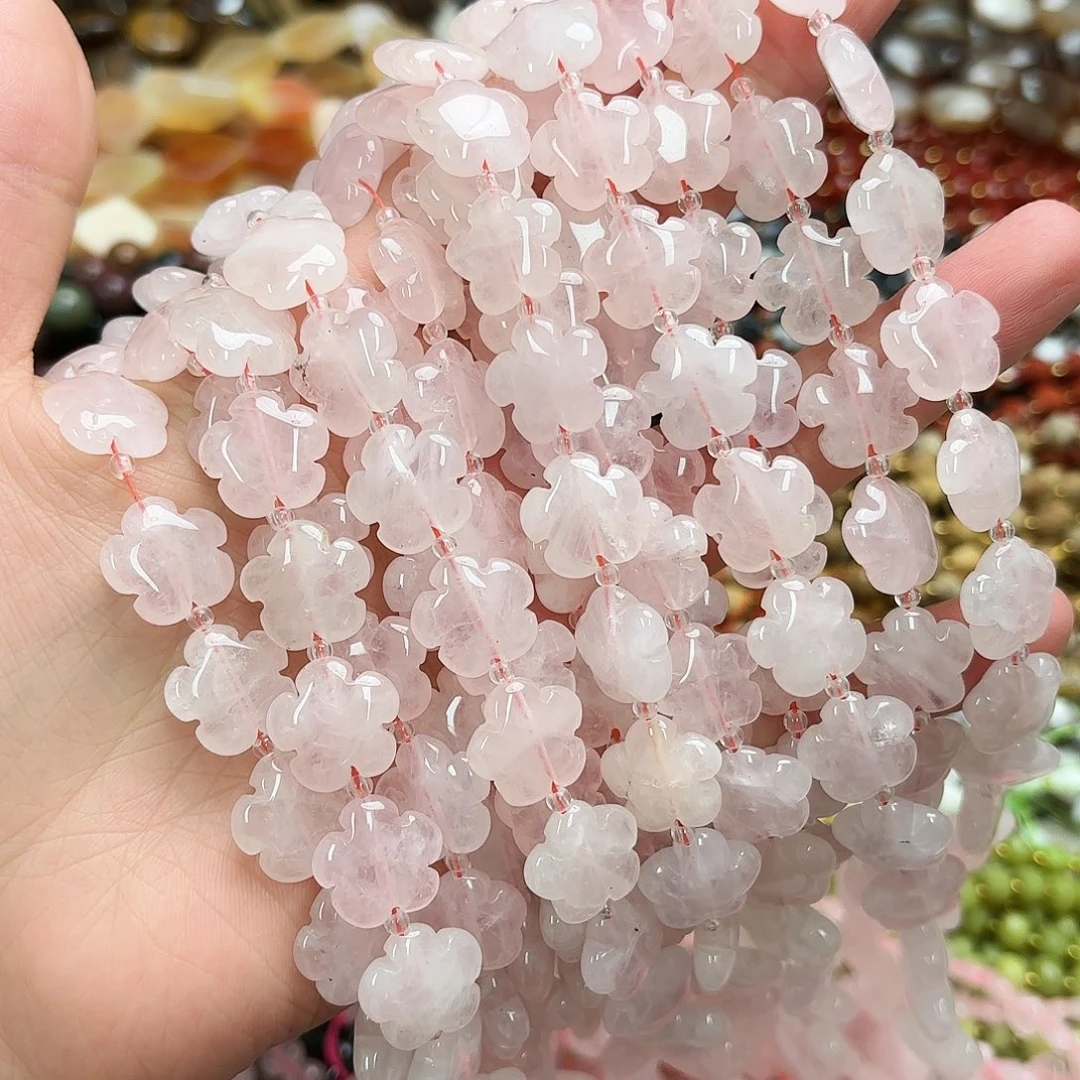 玛瑙/玉髓未镶嵌珠宝半成品卡15粉晶花花一条