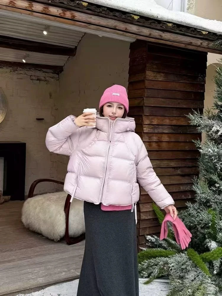 极简风连帽拉链冬季保暖白鸭绒服25新品男友风韩版宽松保暖羽绒服