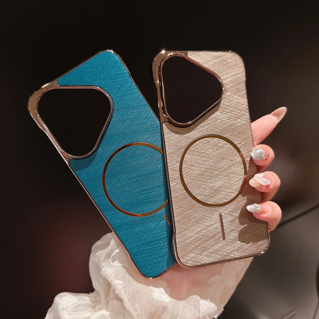 适用华为pura80手机壳金丝纹pura80ultra无边框磁吸超薄保护套