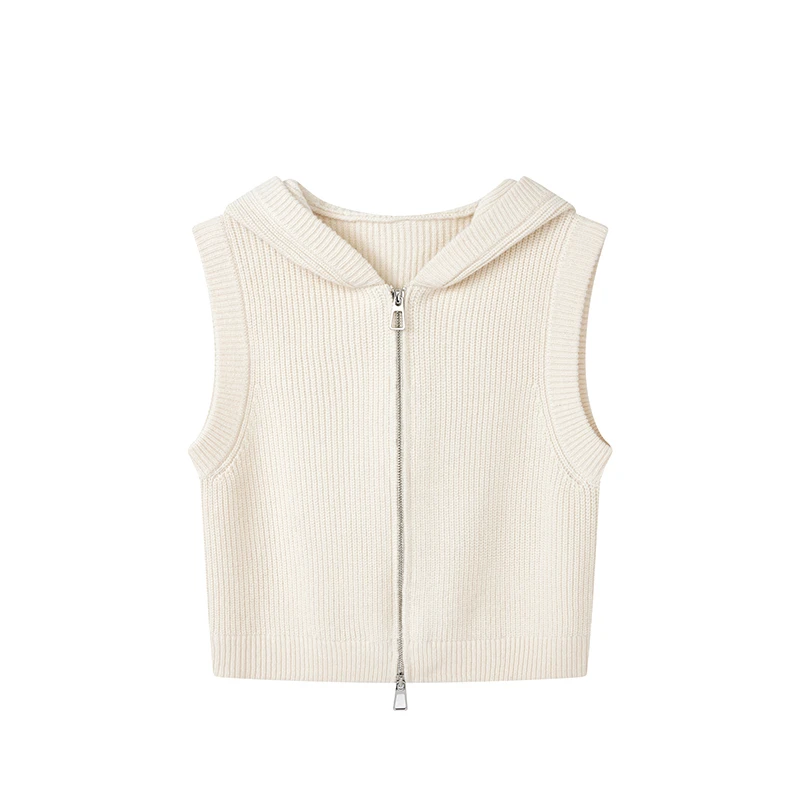 【籽言专属】美式复古针织马甲时尚减龄连帽上衣D08BZN9501