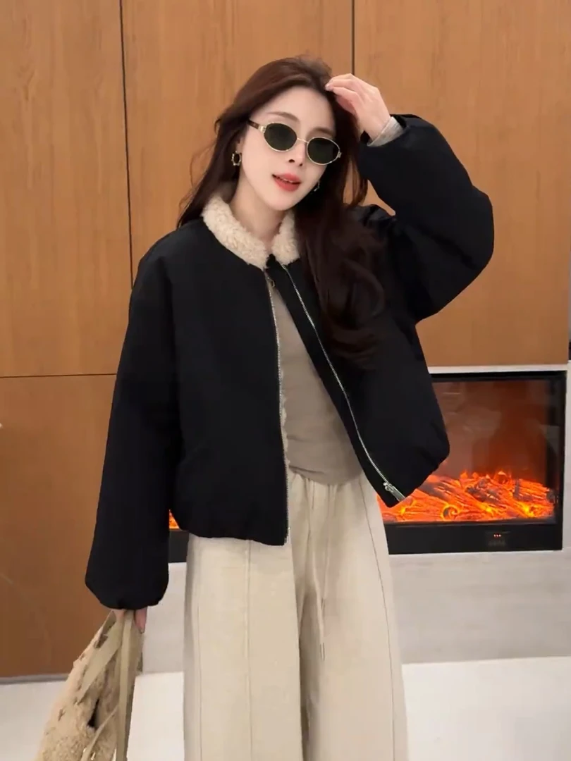 2025冬装新款两面穿毛毛短外套女韩系慵懒风洋气保暖加绒加厚外套
