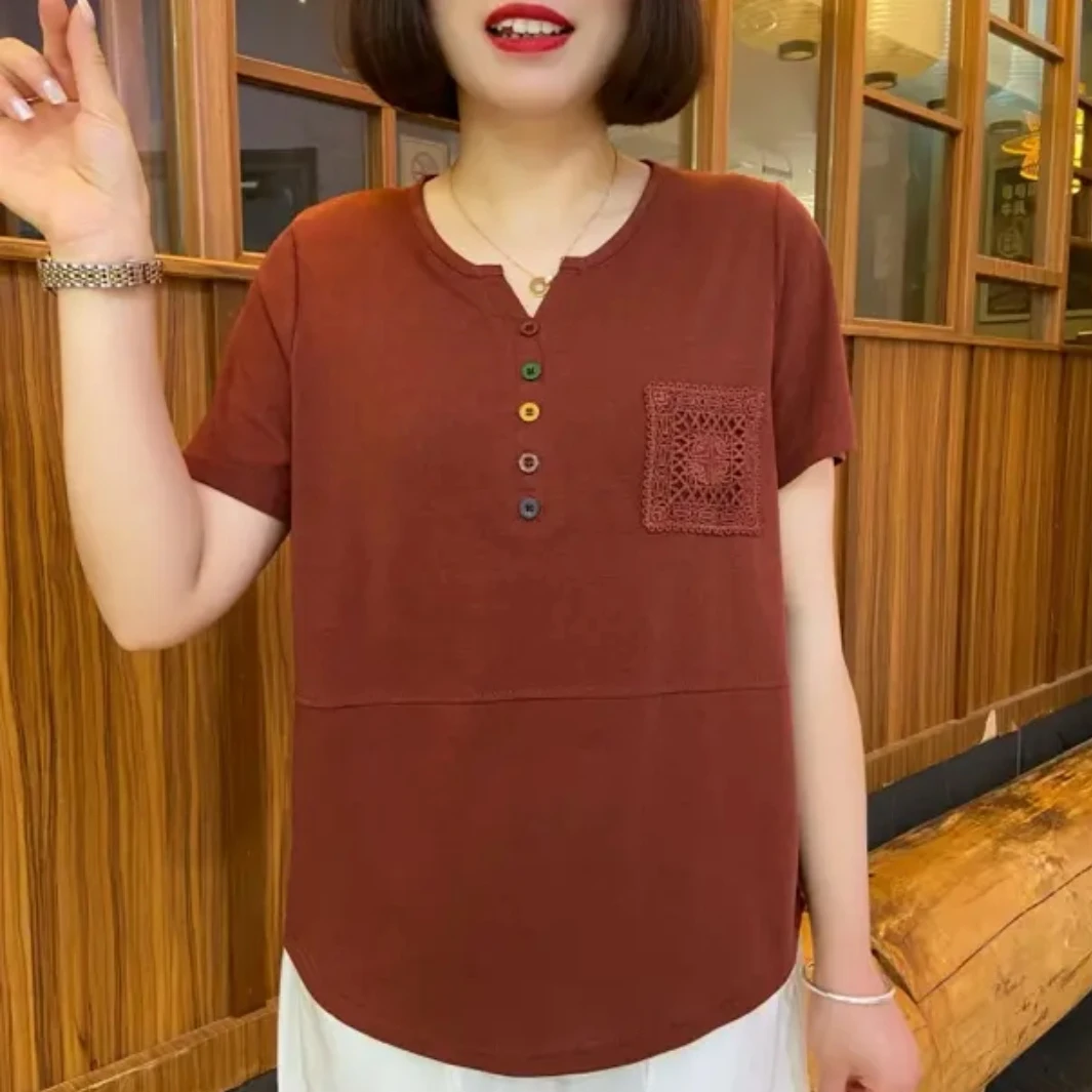 妈妈夏装薄款百搭短袖t恤2023年夏季新款中老年宽松大码遮肚上衣