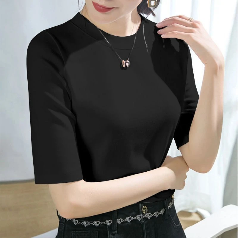 秋季打底衫T恤五分袖半袖简约舒适妈妈内搭外窗韩版简约ins上衣