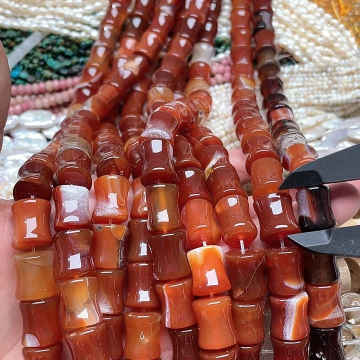 玛瑙/玉髓合金珠宝半成品一条14x15mm红玛瑙竹节