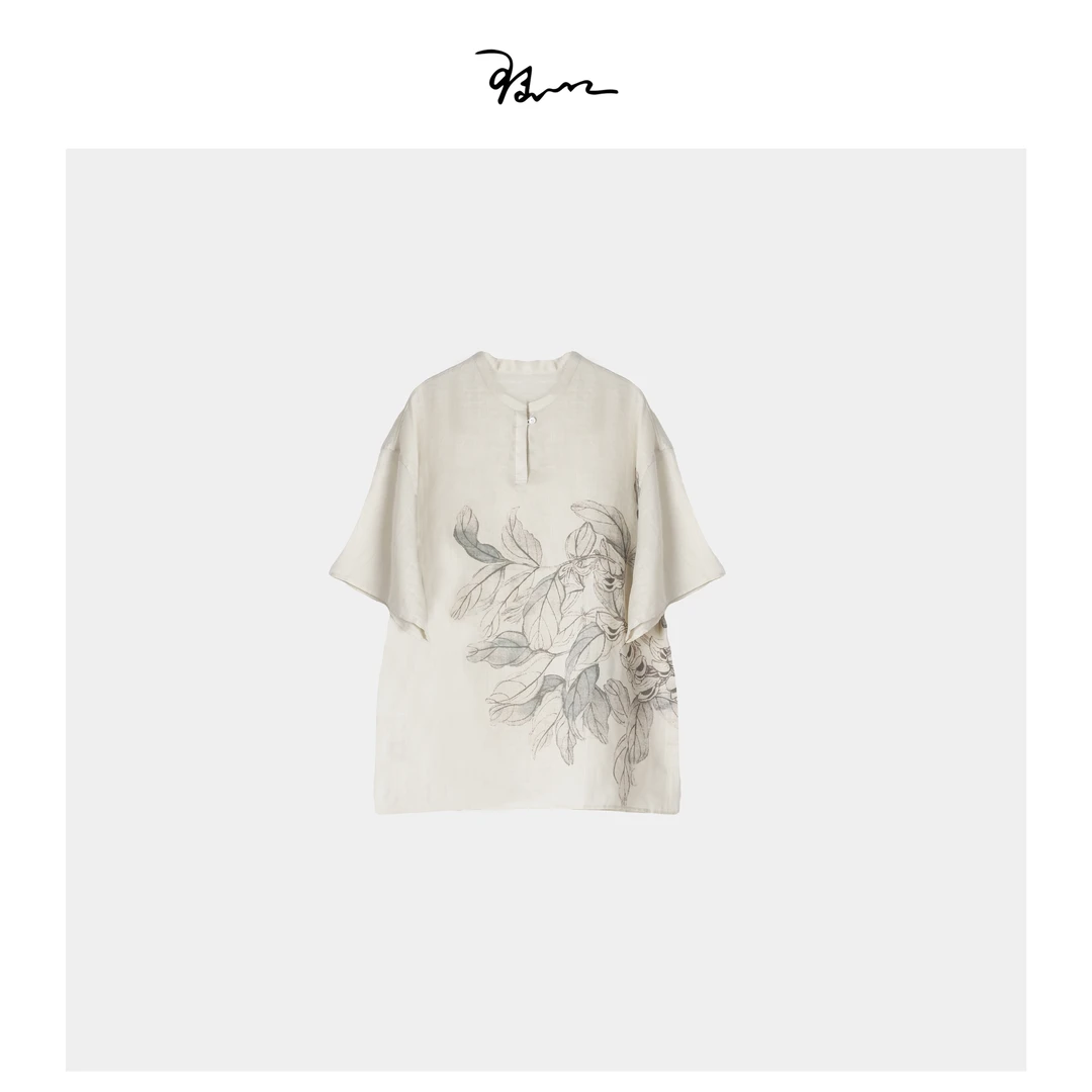 【蚕豆花】陆一口女装定制薄款苎麻立领衬衫