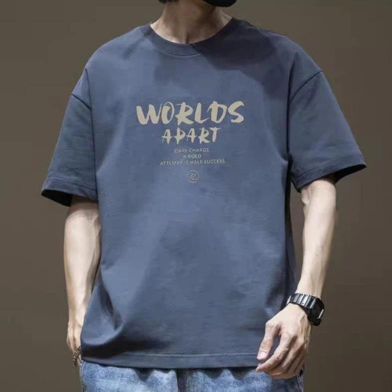 美式潮牌动漫字母短袖T恤男夏季设计感百搭宽松重磅棉纯半袖上衣