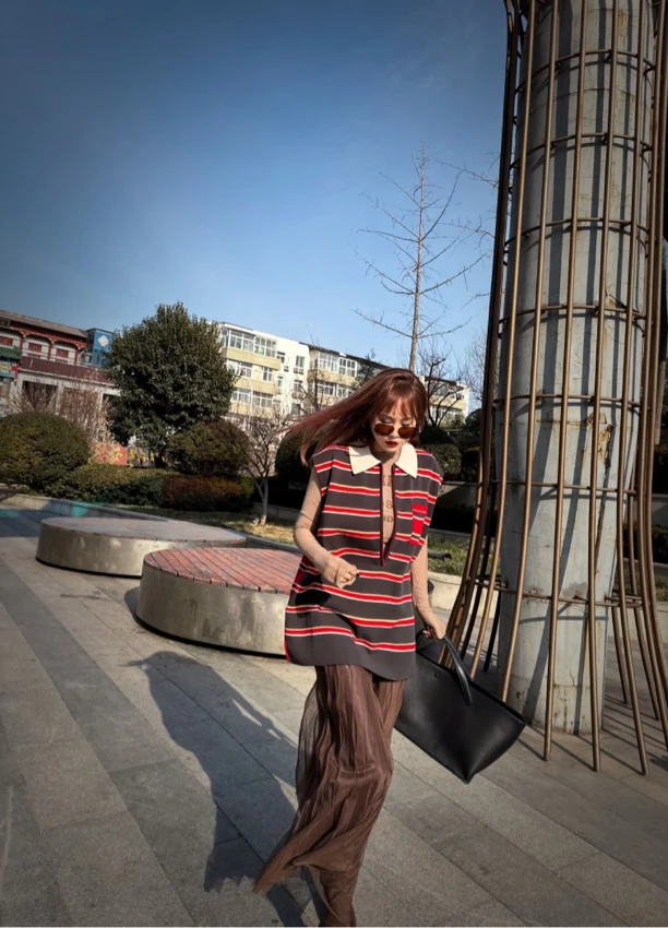 双层高腰百褶半裙