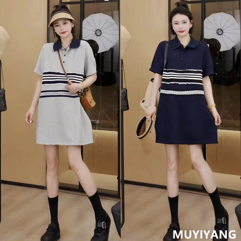 独特超好看花边条纹显瘦高定版连衣裙 裙长