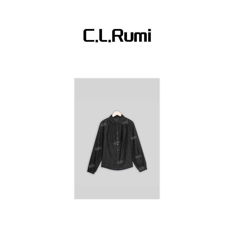 【Rumi时装】波点 显瘦气质长袖波点春夏桑蚕丝真丝衬衫上4834sy