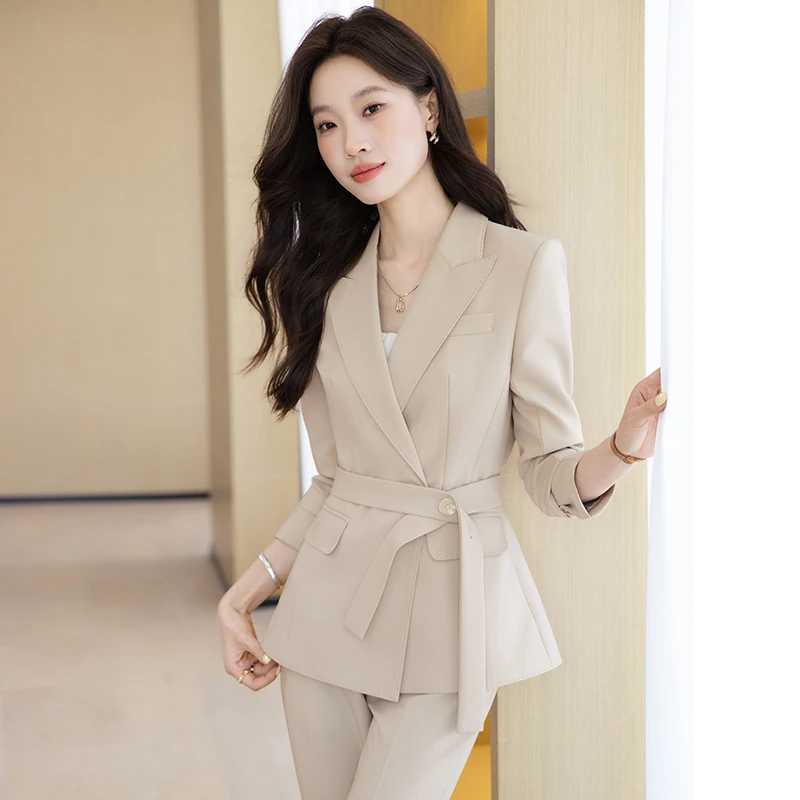 洋气系带纯色西装职业正装套装秋冬女神范时尚显瘦修身西服8521