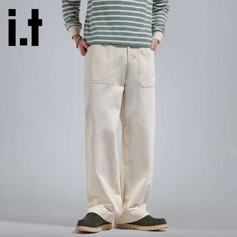 it:CHOCOOLATE个性条纹工装休闲裤男士秋季新款拼接口袋设计长裤