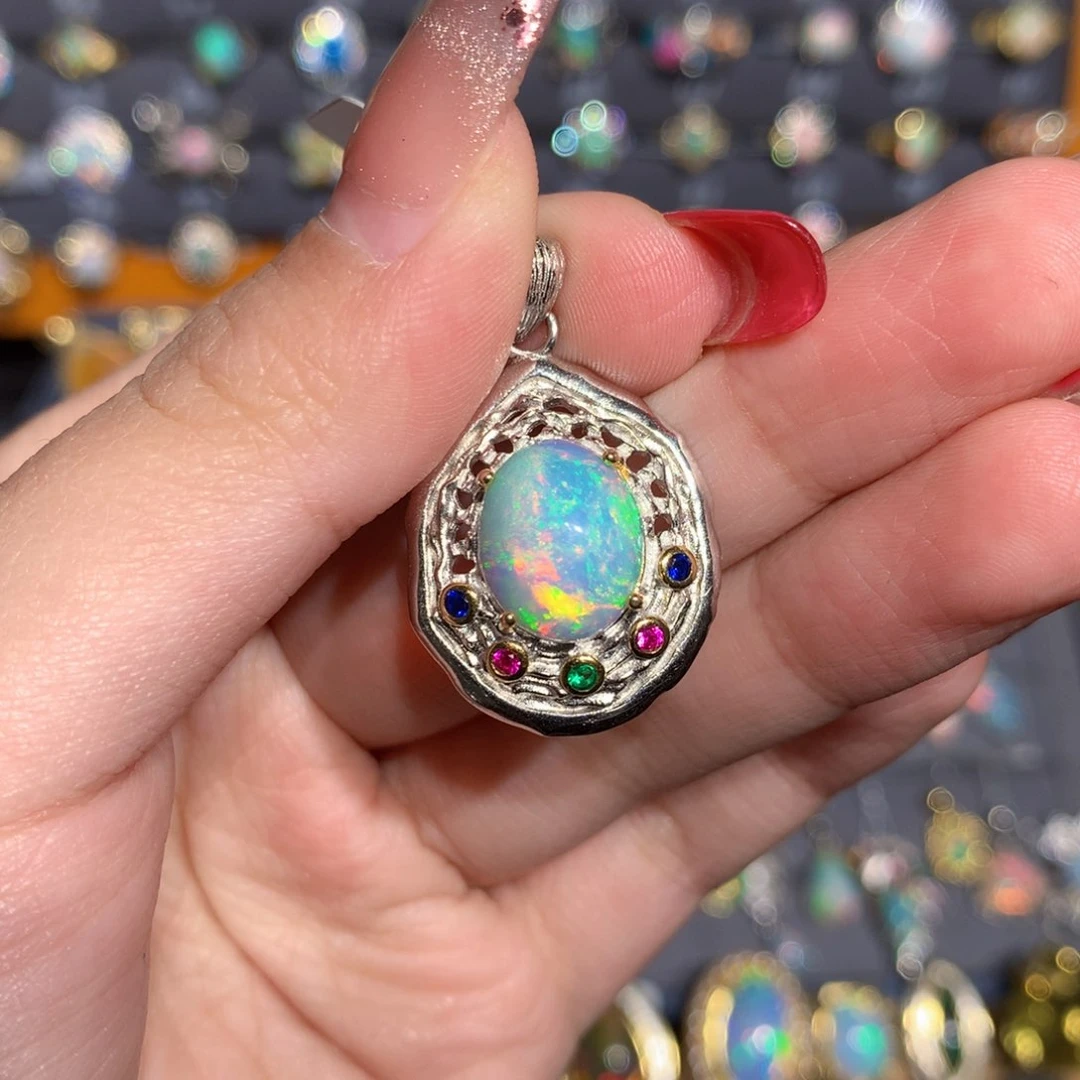 银S925镶嵌欧泊欧泊吊坠y