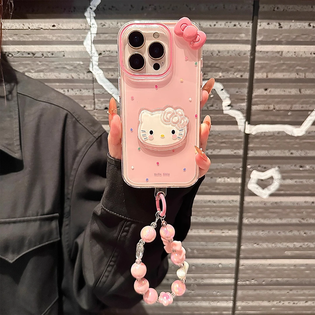 彩色波点Kitty猫链条适用苹果iPhone16promax手机壳15Pro17promax