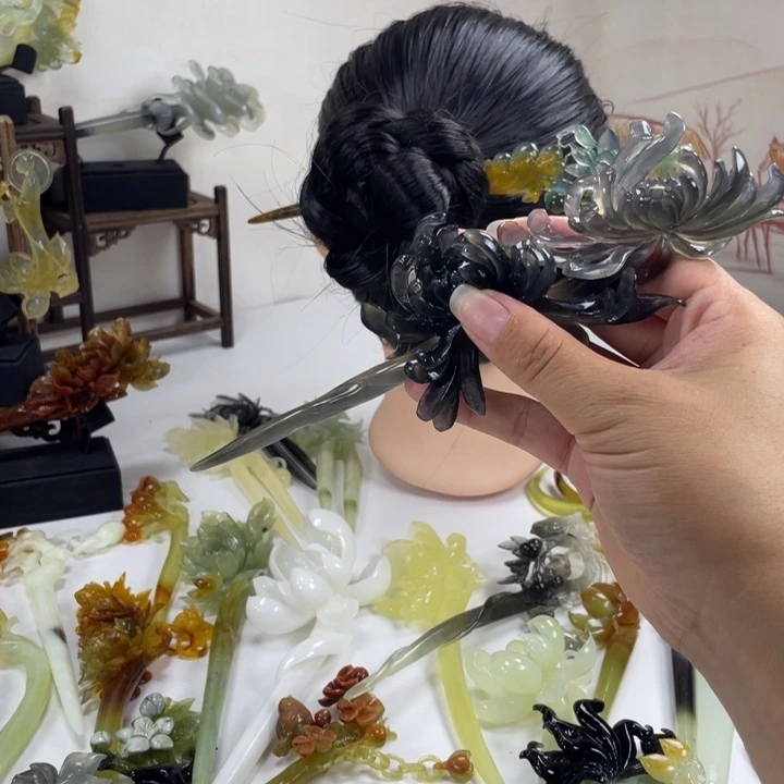 深***水岫玉未镶嵌发饰岫玉发簪