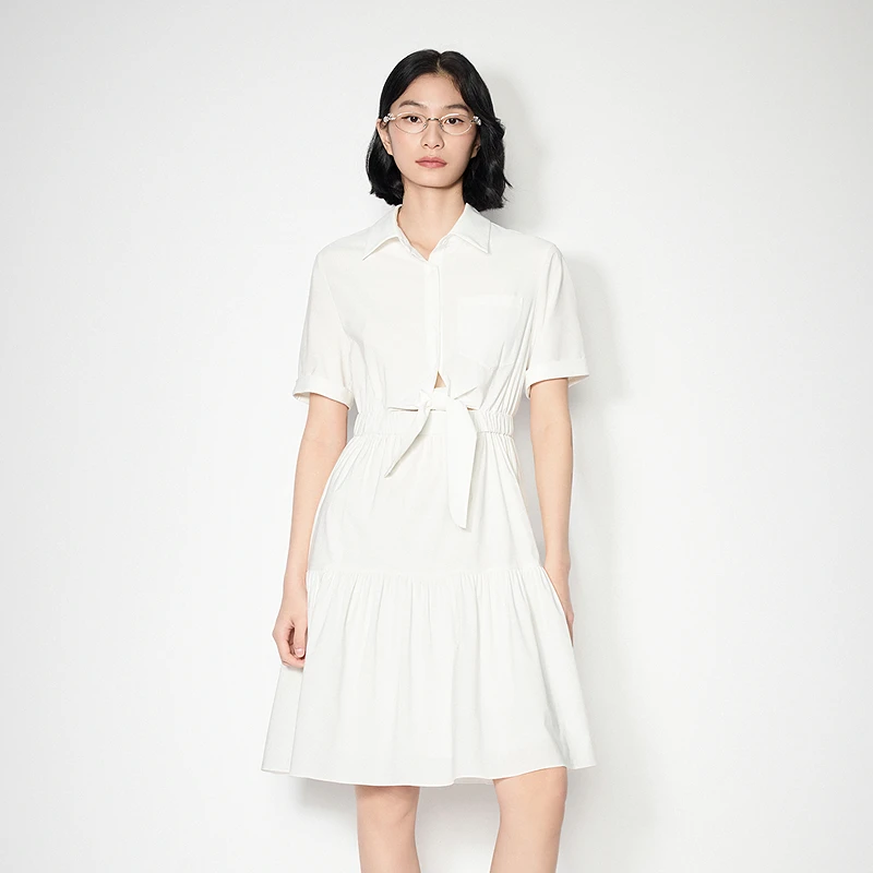 SALT.P可颜显瘦气质小众设计感温柔风拼接珍珠白连衣裙AC35205340