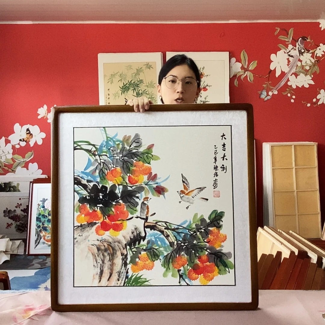 国画手写手绘带框包邮62✖️62国画作品