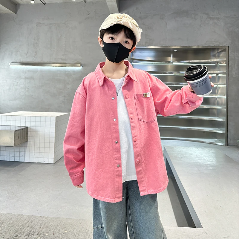 儿童时髦炸街长袖衬衫春装2025新款洋气中大童男孩春秋季薄款外套