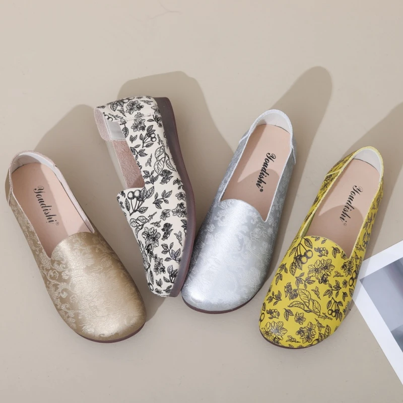 春秋绣花休闲薄款条纹舒适软底平底套脚单鞋妈妈鞋复古甜辣千金风