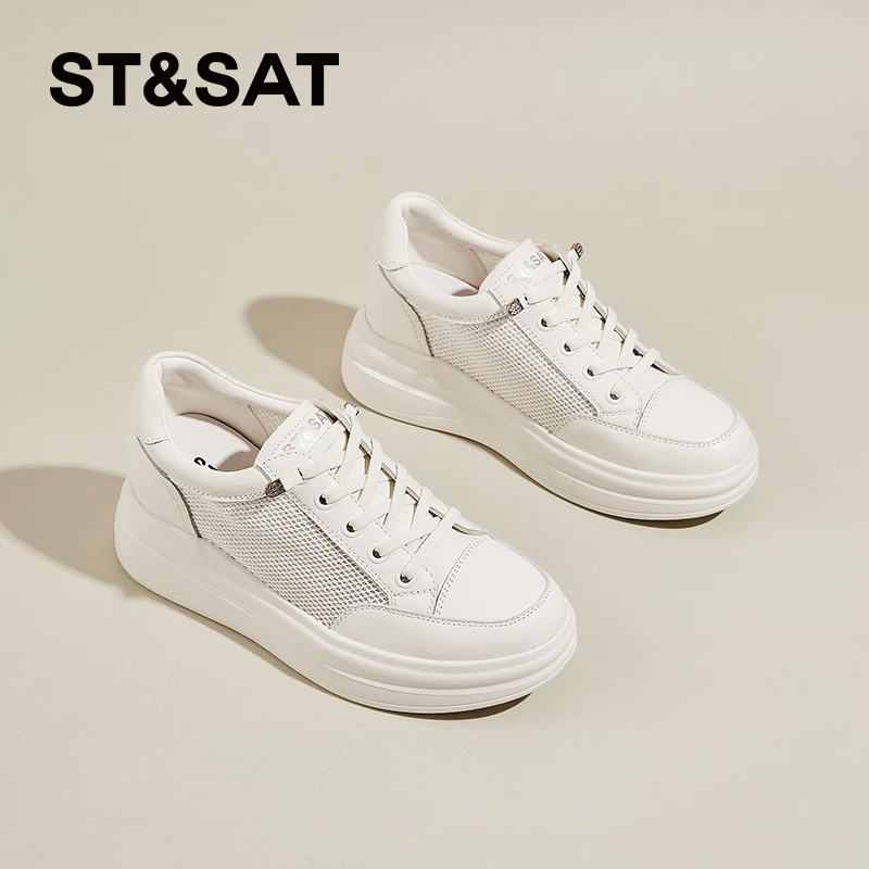 星期六透气小白鞋女款2025新款秋季增高休闲板鞋爆款内增高运动鞋