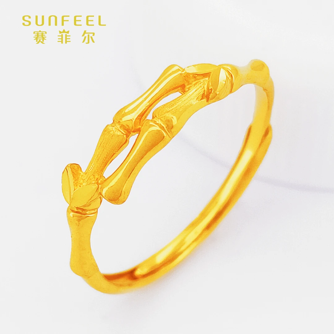 SUNFEEL/赛菲尔足金999黄金节节高升戒指竹节活口可调节