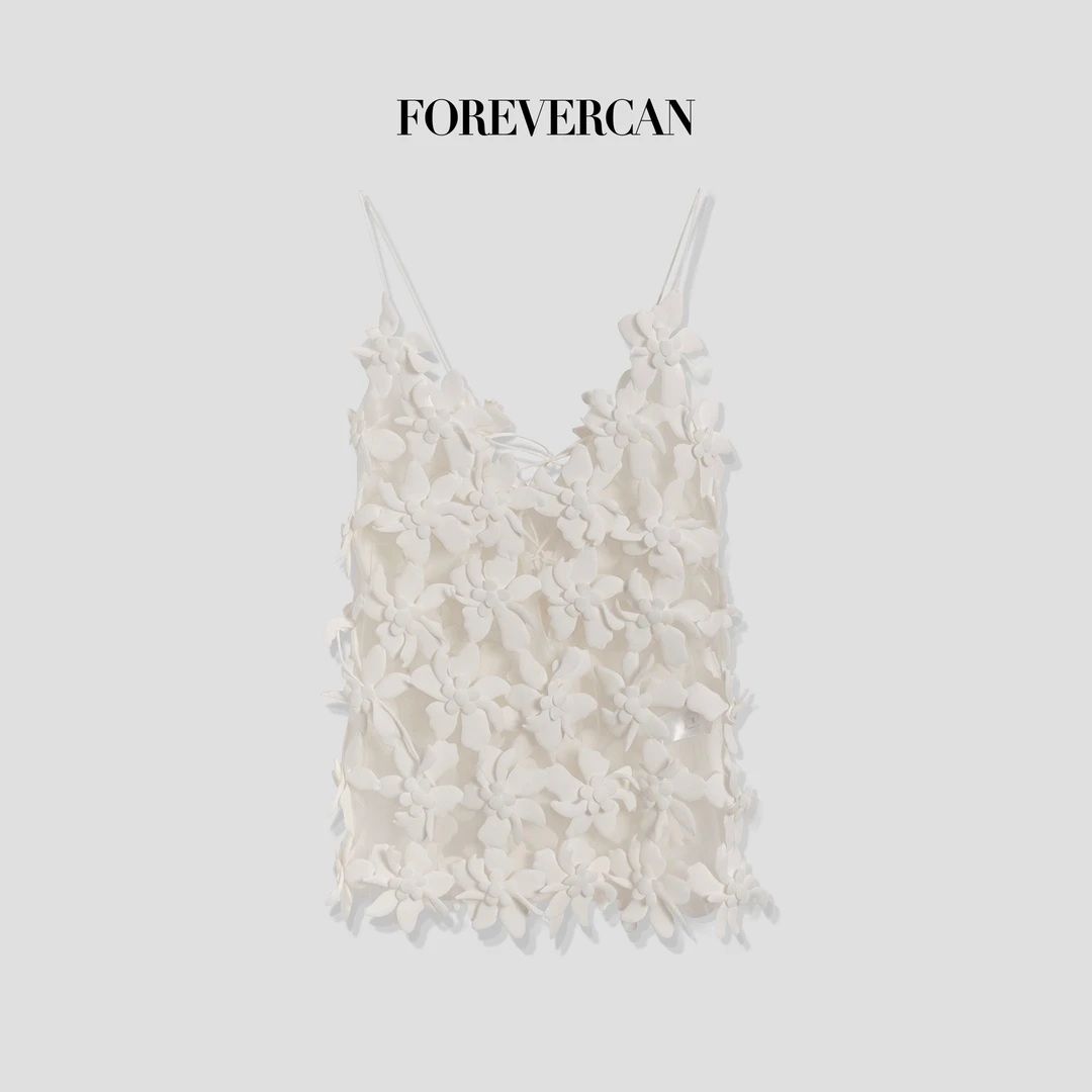 FOREVERCAN“花殿”重磅手工立体花卉V领吊带连衣裙 ST21715
