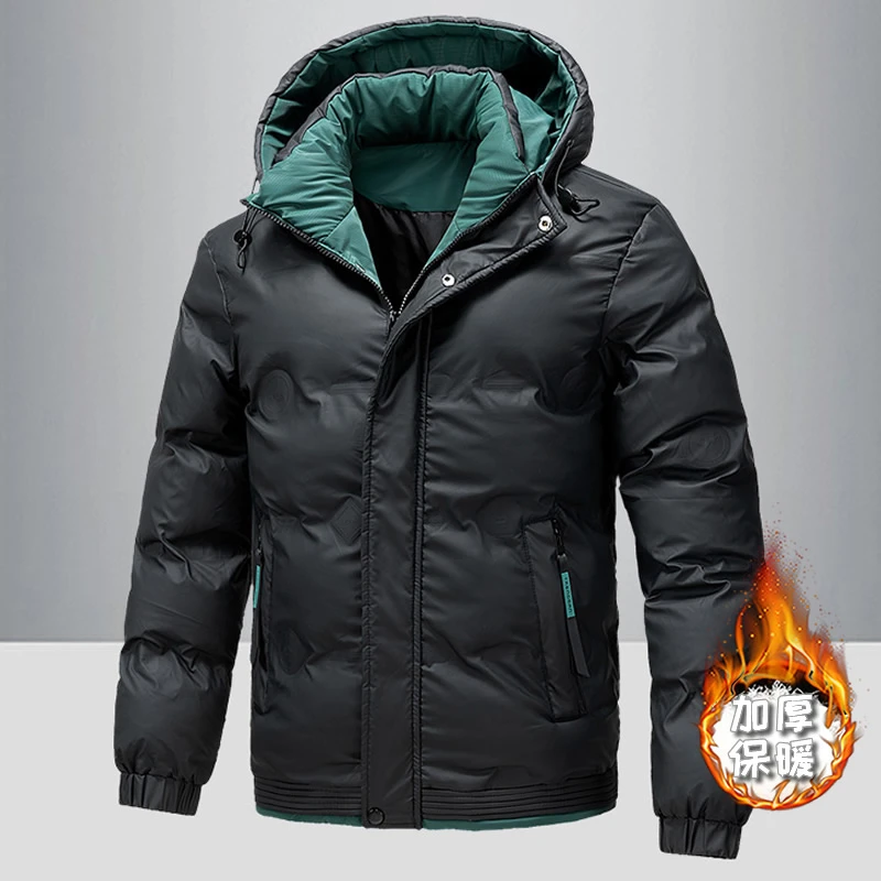 冬季百搭青年男士防风保暖棉衣立领连帽羽绒棉服潮流拼色棉袄外套