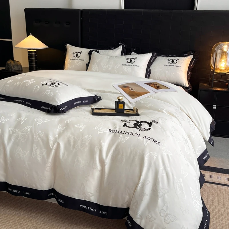 富安娜轻奢提花亮丝磨毛刺绣四件套全棉被套床单床笠宿舍床上用品