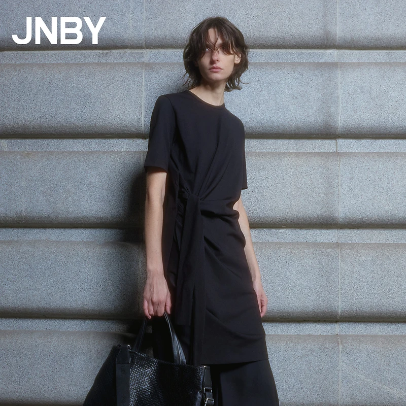JNBY/江南布衣夏季超显瘦收腰系带时尚连衣裙圆领针织5M4G32890