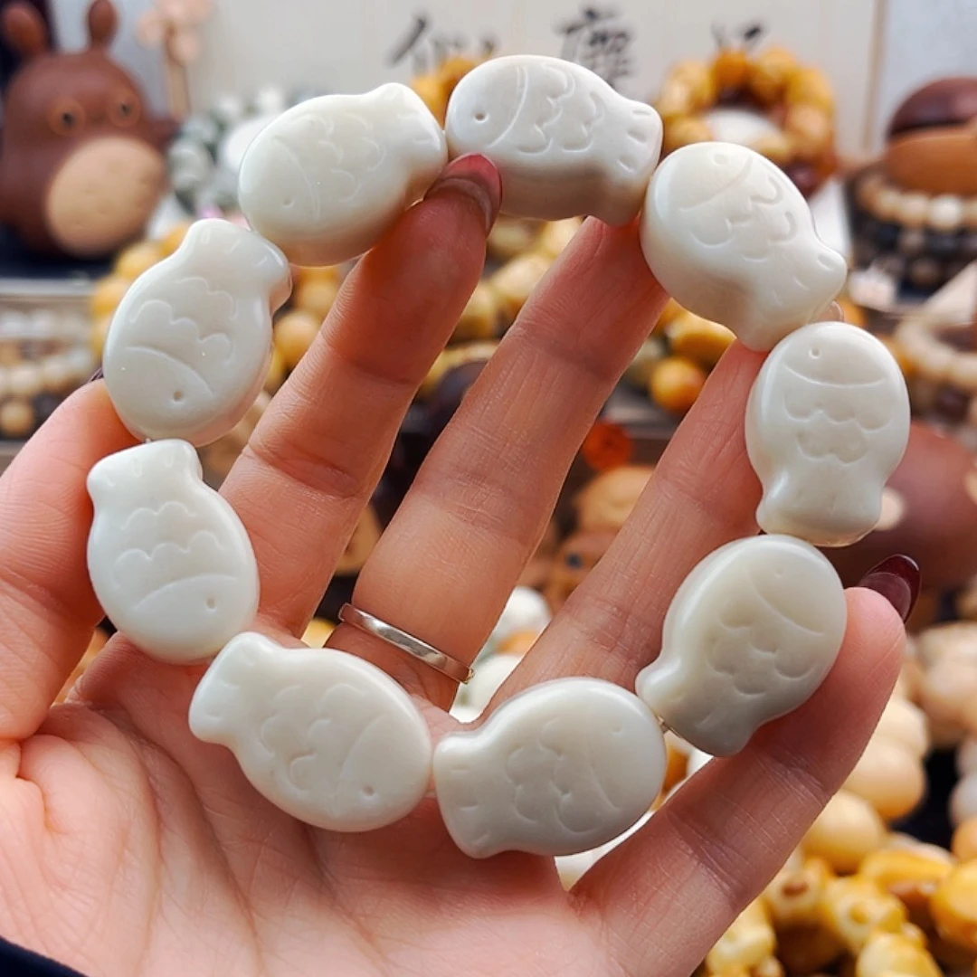 菩提根/象牙果手串白色鱼饼