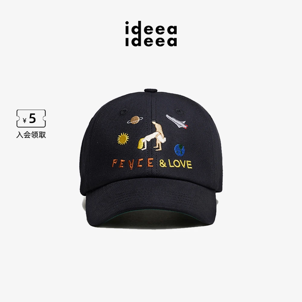 ideeaideea点子点子「爱与和平」刺绣斜纹磨砂帆布可调节弯檐棒球帽