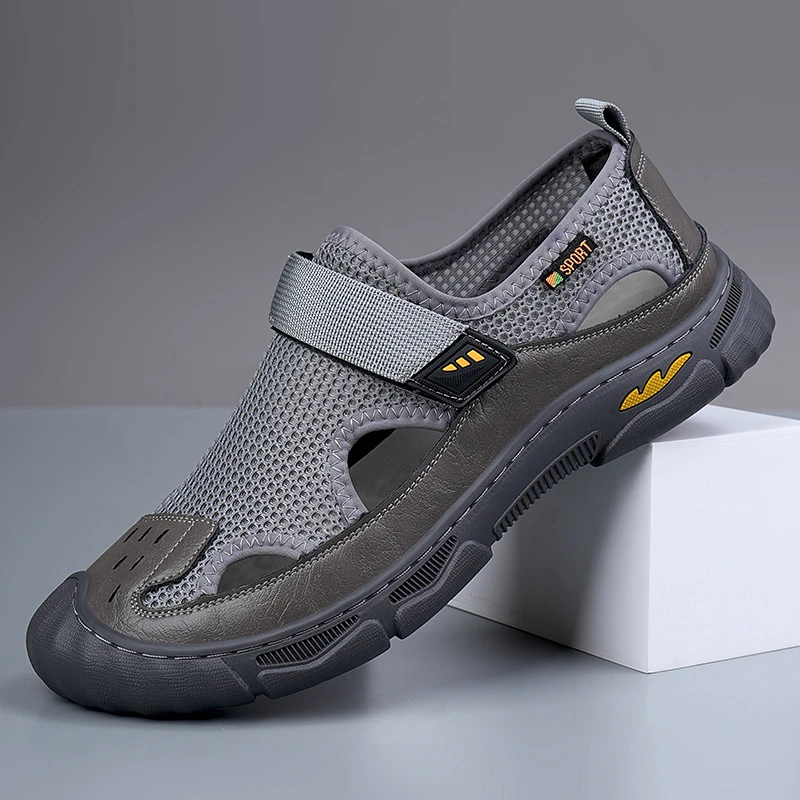 魔术贴男鞋夏季休闲鞋一脚蹬网布透气网面飞织男士轻便跑步运动鞋