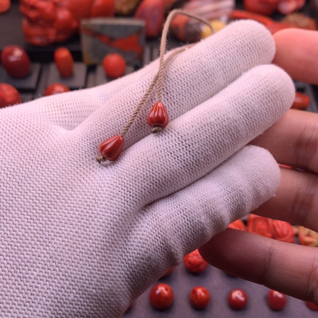 南红玛瑙未镶嵌川料原矿满色满肉精工水滴弟子珠对珠6mm+