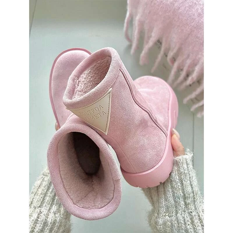 【万达撤柜】小众粉色雪地靴女款2025新款冬季厚底休闲加绒保暖雪