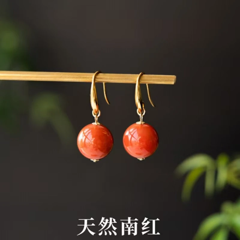 纯天然南红玛瑙100%正品银耳坠复古简约本命年红耳环国风百搭气质